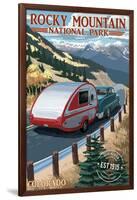 Rocky Mountain National Park - Retro Camper - Rubber Stamp-Lantern Press-Framed Art Print