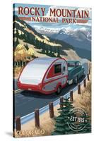 Rocky Mountain National Park - Retro Camper - Rubber Stamp-Lantern Press-Stretched Canvas