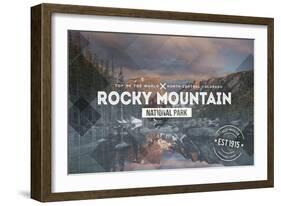 Rocky Mountain National Park - Rubber Stamp-Lantern Press-Framed Art Print