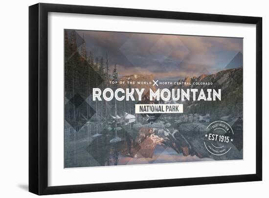 Rocky Mountain National Park - Rubber Stamp-Lantern Press-Framed Art Print