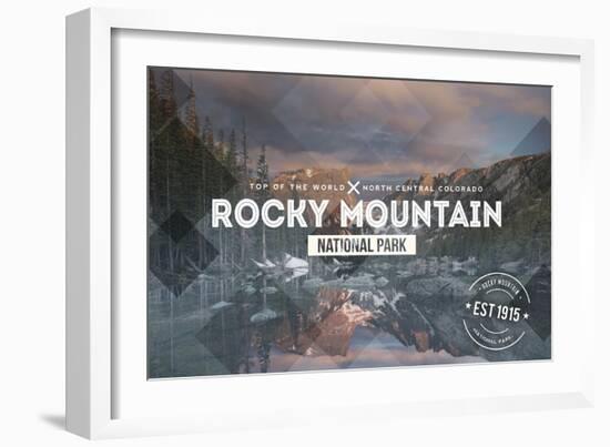 Rocky Mountain National Park - Rubber Stamp-Lantern Press-Framed Art Print