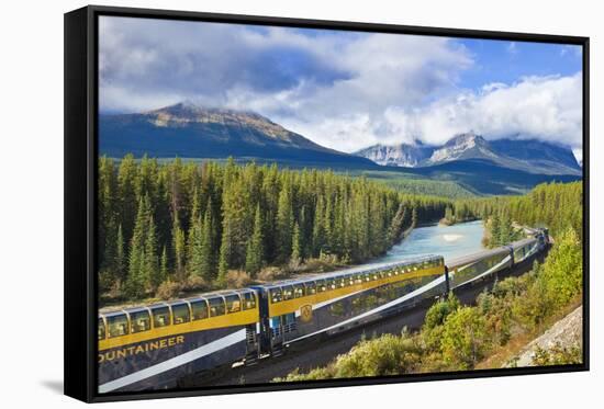 Rocky Mountaineer Train at Morant's Curve Near Lake Louise in the Canadian Rockies-Neale Clark-Framed Stretched Canvas