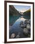 Rocky Mountains and Boulders Reflected in Lake Louise, Banff National Park, Alberta, Canada-Larry Ditto-Framed Photographic Print