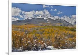 Rocky Mountains, Colorado. Fall Colors of Aspens and fresh snow Keebler Pass-Darrell Gulin-Framed Photographic Print