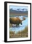 Rocky Mt National Park, CO, Moose Drinking at Lake-Lantern Press-Framed Art Print