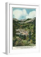 Rocky Mt. National Park, Colorado, Aerial View of Mountain Surrounded Estes Park-Lantern Press-Framed Art Print