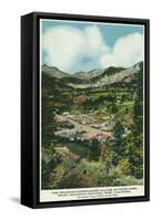 Rocky Mt. National Park, Colorado, Aerial View of Mountain Surrounded Estes Park-Lantern Press-Framed Stretched Canvas