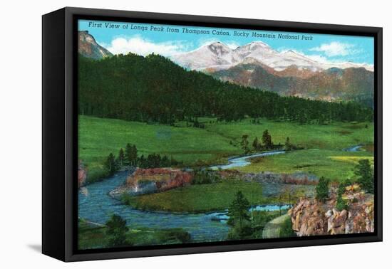 Rocky Mt. National Park, Colorado - View of Long's Peak from Thompson Canyon, c.1938-Lantern Press-Framed Stretched Canvas