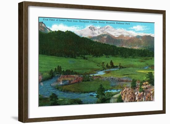 Rocky Mt. National Park, Colorado - View of Long's Peak from Thompson Canyon, c.1938-Lantern Press-Framed Art Print