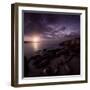 Rocky Shore and Tranquil Sea Against Cloudy Sky at Sunset, Sardinia, Italy-null-Framed Photographic Print