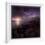 Rocky Shore and Tranquil Sea Against Cloudy Sky at Sunset, Sardinia, Italy-null-Framed Photographic Print