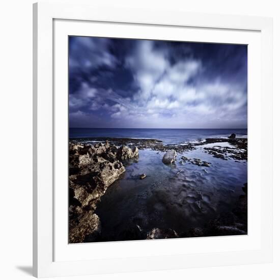 Rocky Shore and Tranquil Sea Against Cloudy Sky, Sardinia, Italy-null-Framed Photographic Print