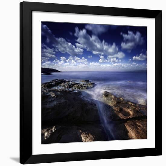 Rocky Shore and Tranquil Sea, Portoscuso, Sardinia, Italy-null-Framed Photographic Print