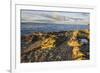 Rocky shore near Catacol looking out across the Kilbrannan Sound to Mull of Kintyre, Isle of Arran,-Gary Cook-Framed Photographic Print