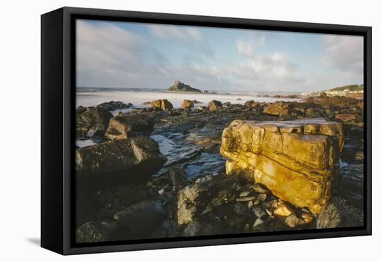 Rocky Shoreline and St. Michaels Mount, Early Morning, Cornwall, England, United Kingdom, Europe-Mark Doherty-Framed Stretched Canvas