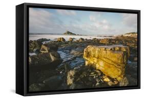 Rocky Shoreline and St. Michaels Mount, Early Morning, Cornwall, England, United Kingdom, Europe-Mark Doherty-Framed Stretched Canvas