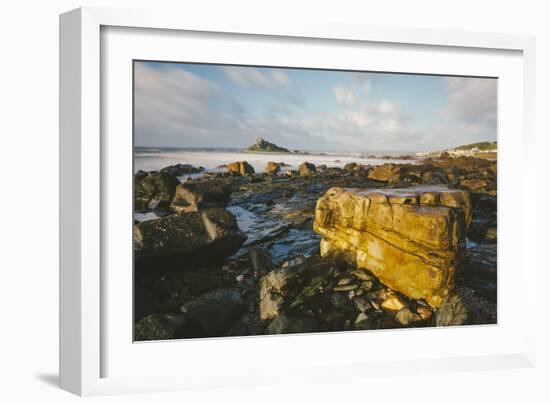 Rocky Shoreline and St. Michaels Mount, Early Morning, Cornwall, England, United Kingdom, Europe-Mark Doherty-Framed Photographic Print