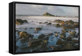 Rocky Shoreline and St. Michaels Mount, Early Morning, Cornwall, England, United Kingdom, Europe-Mark Doherty-Framed Stretched Canvas