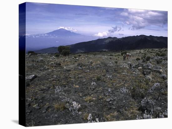 Rocky Terrain with Mountain in the Distance, Kilimanjaro-Michael Brown-Stretched Canvas