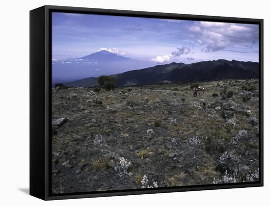 Rocky Terrain with Mountain in the Distance, Kilimanjaro-Michael Brown-Framed Stretched Canvas