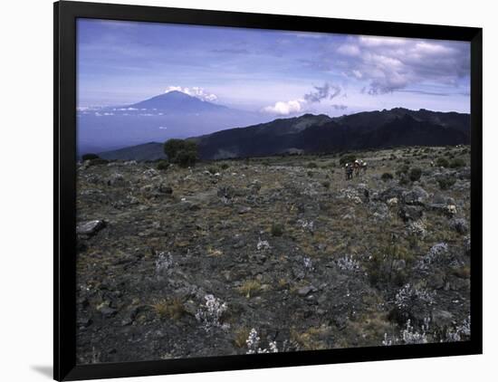 Rocky Terrain with Mountain in the Distance, Kilimanjaro-Michael Brown-Framed Premium Photographic Print