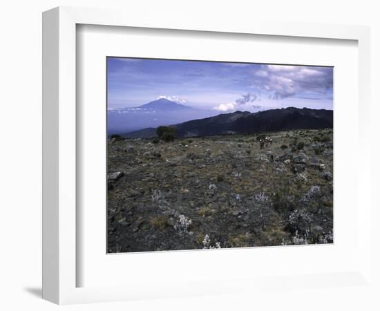 Rocky Terrain with Mountain in the Distance, Kilimanjaro-Michael Brown-Framed Photographic Print