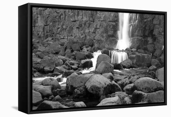 Rocky Water Falll in Black and White.-Hannamariah-Framed Stretched Canvas