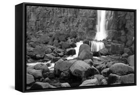 Rocky Water Falll in Black and White.-Hannamariah-Framed Stretched Canvas