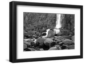 Rocky Water Falll in Black and White.-Hannamariah-Framed Photographic Print
