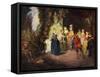 Rococo genre scene: French Comedy --Jean Antoine Watteau-Framed Stretched Canvas