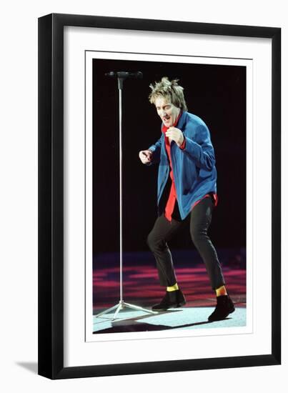 Rod Stewart in Concert in Keil Germany December 1998 on Stage Microphone Dancing-null-Framed Photographic Print