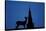 Roe Deer (Capreolus Capreolus) Buck Silhouette with Church Spire, Berkshire, England, UK, November-Bertie Gregory-Stretched Canvas