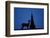 Roe Deer (Capreolus Capreolus) Buck Silhouette with Church Spire, Berkshire, England, UK, November-Bertie Gregory-Framed Photographic Print