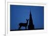 Roe Deer (Capreolus Capreolus) Buck Silhouette with Church Spire, Berkshire, England, UK, November-Bertie Gregory-Framed Photographic Print