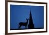 Roe Deer (Capreolus Capreolus) Buck Silhouette with Church Spire, Berkshire, England, UK, November-Bertie Gregory-Framed Photographic Print