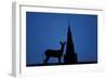 Roe Deer (Capreolus Capreolus) Buck Silhouette with Church Spire, Berkshire, England, UK, November-Bertie Gregory-Framed Photographic Print