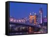 Roebling Suspension Bridge, Ohio River, Cincinnati, Ohio, USA-Walter Bibikow-Framed Stretched Canvas