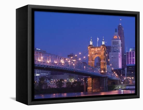 Roebling Suspension Bridge, Ohio River, Cincinnati, Ohio, USA-Walter Bibikow-Framed Stretched Canvas