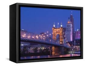 Roebling Suspension Bridge, Ohio River, Cincinnati, Ohio, USA-Walter Bibikow-Framed Stretched Canvas