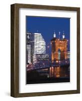 Roebling Suspension Bridge Over the Ohio River, Cincinnati, Ohio-Walter Bibikow-Framed Photographic Print