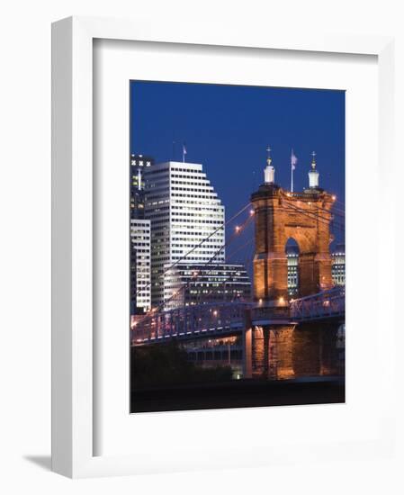 Roebling Suspension Bridge Over the Ohio River, Cincinnati, Ohio-Walter Bibikow-Framed Photographic Print