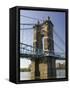 Roebling Suspension Bridge Over the Ohio River, Cincinnati, Ohio-Walter Bibikow-Framed Stretched Canvas