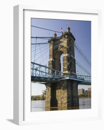 Roebling Suspension Bridge Over the Ohio River, Cincinnati, Ohio-Walter Bibikow-Framed Photographic Print