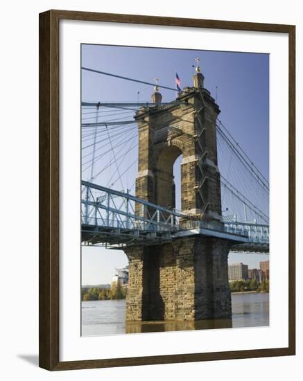 Roebling Suspension Bridge Over the Ohio River, Cincinnati, Ohio-Walter Bibikow-Framed Photographic Print