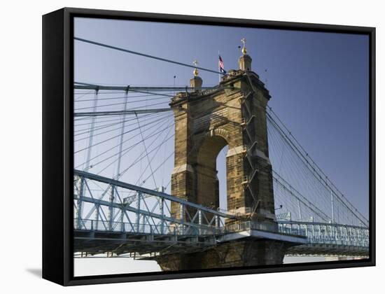 Roebling Suspension Bridge Over the Ohio River, Cincinnati, Ohio-Walter Bibikow-Framed Stretched Canvas