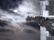 Gargoyle on Building at Night-Roger Brooks-Mounted Photographic Print