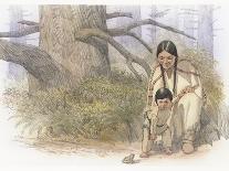 Sacagawea and Her Son are Kneeling Down, Looking at a Large Frog or Toad-Roger Cooke-Giclee Print