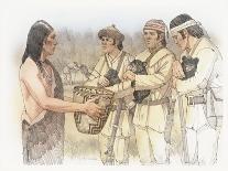 Lewis, Clark, and Sacagawea Meeting a Group of Four Indians in Front of a Mat Lodge-Roger Cooke-Framed Giclee Print