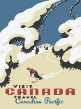 Visit Canada - Skiing - Travel Canadian Pacific, Vintage Railroad Travel Poster, 1955-Roger Couillard-Stretched Canvas