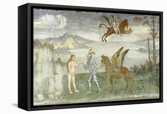 Roger Delivering Angelica. Anonymous artist, 1550. Palazzo Besta, Hall of the Creation, Teglio.-null-Framed Stretched Canvas